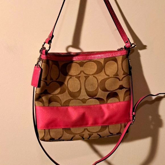 Coach Handbags - Coach Pink Signature Crossbody/Shoulder Bag Has Wear